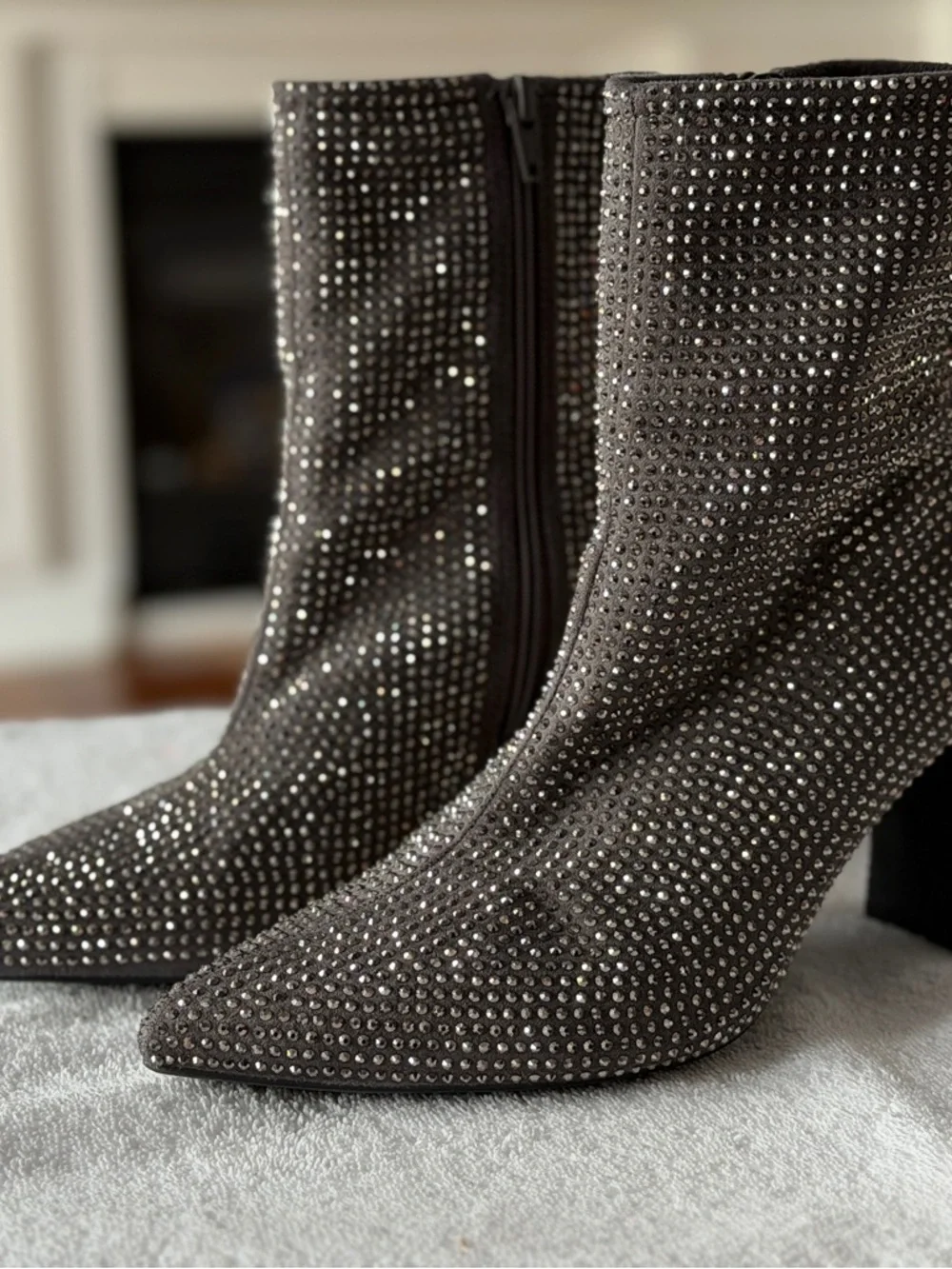 Grey Crystal-Embellished Boots - Picture 1 of 11